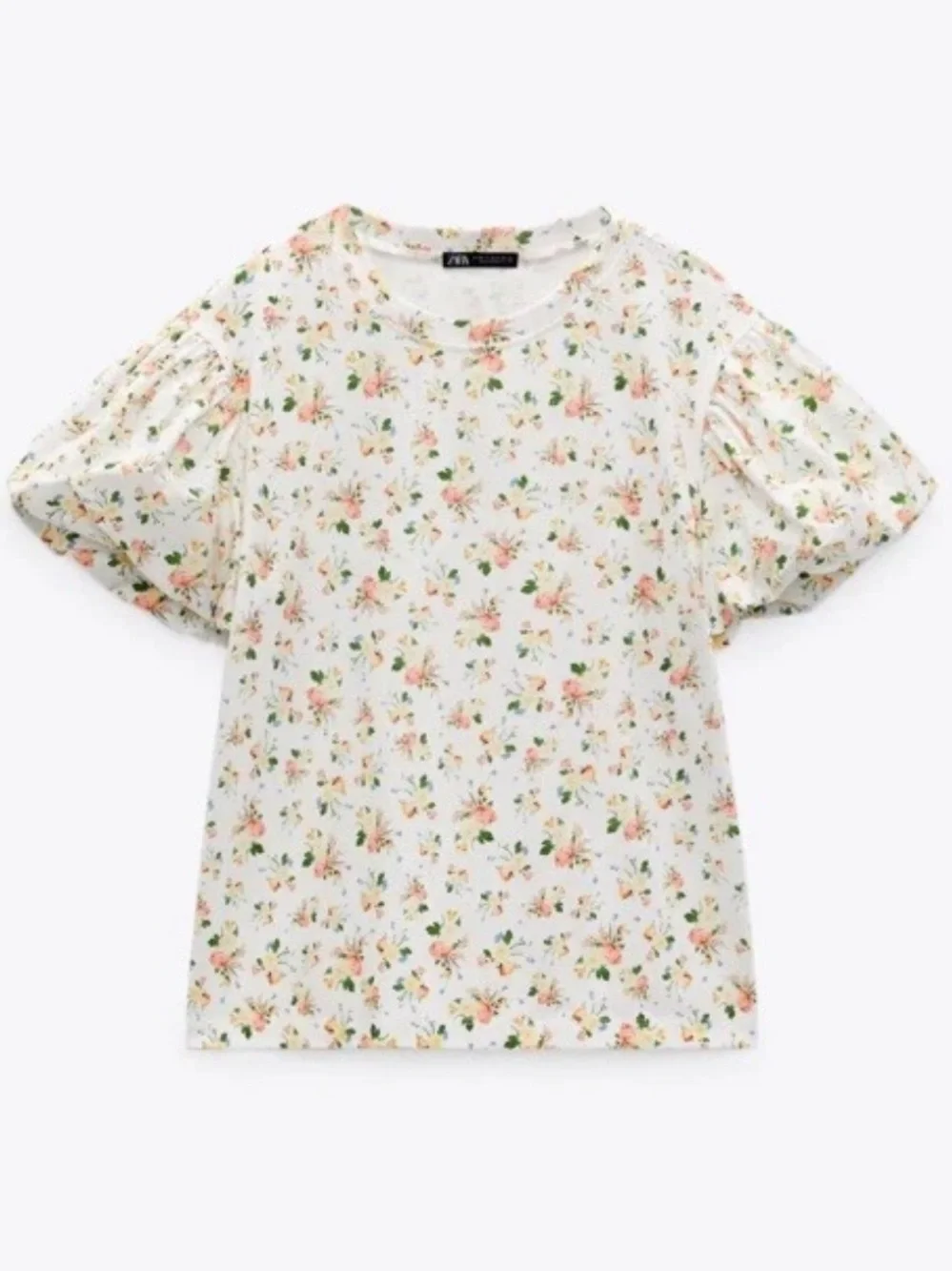 Zara Floral Puff Sleeve Blouse in Cream Size L NWOT